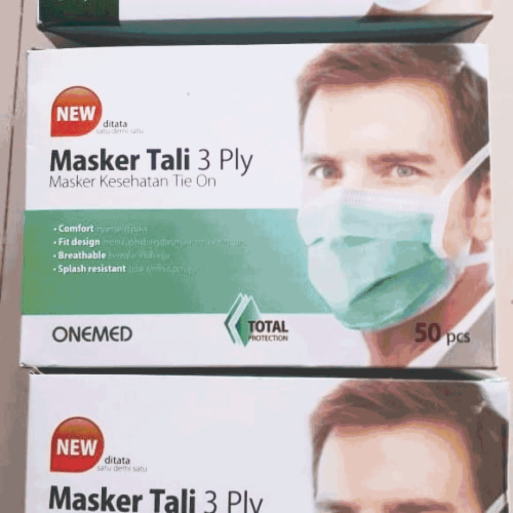 jual Disposable Masker ONEMED Tie On Tali 50 pcs Warna Hijau Terbaru Ukuran Remaja dan Dewasa di malang perkasa medika
