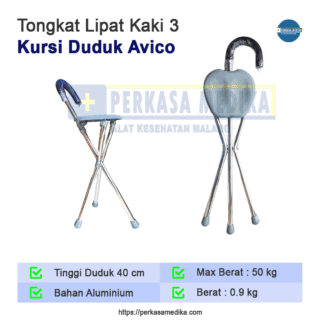 Tongkat Lipat Duduk kaki 3 AVICO Max Berat 50 Kg Tongkat Orang Tua Bahan Ringat Kuat Original Terbaru